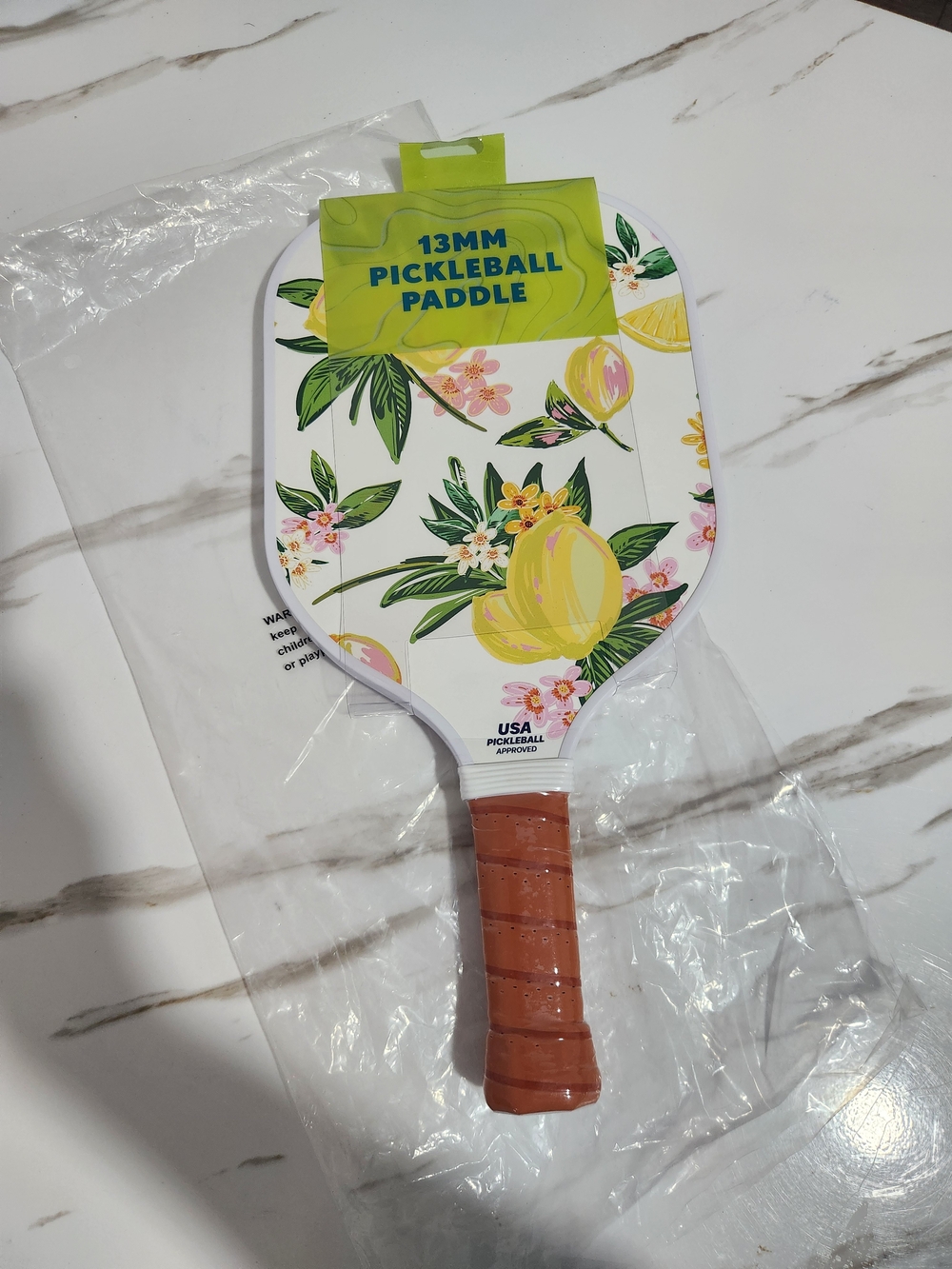 13mm Floral Pink Lemon Pickleball Paddle with Brown Grip